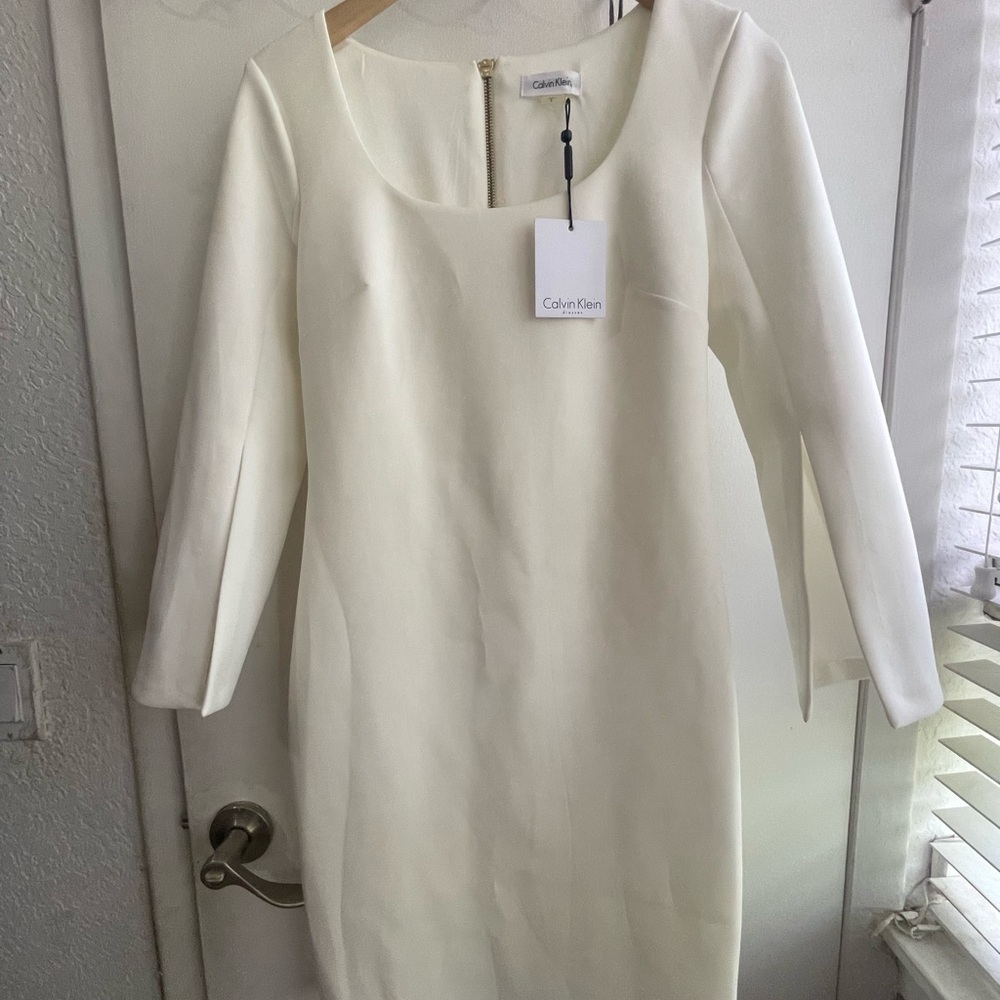 Calvin Klein Cream Long Sleeve Sheath Dress